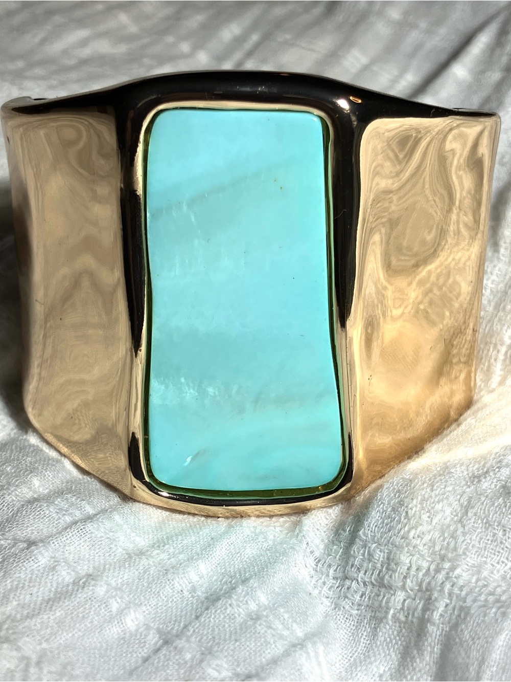 Gold Cuff Bracelet with Turquoise color inlay - Picture 2 of 5